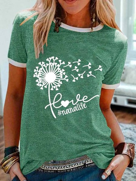 

Nana Life Crew Neck Cotton Blends T-shirt, Green, T-shirts