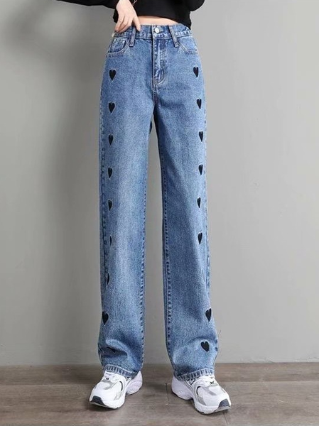 

Denim Plain Loosen Pants, Blue, Pants