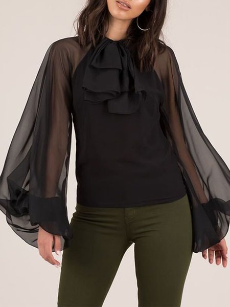 

Long Sleeve Regular Fit Lady Top, Black, Blouses and Shirts