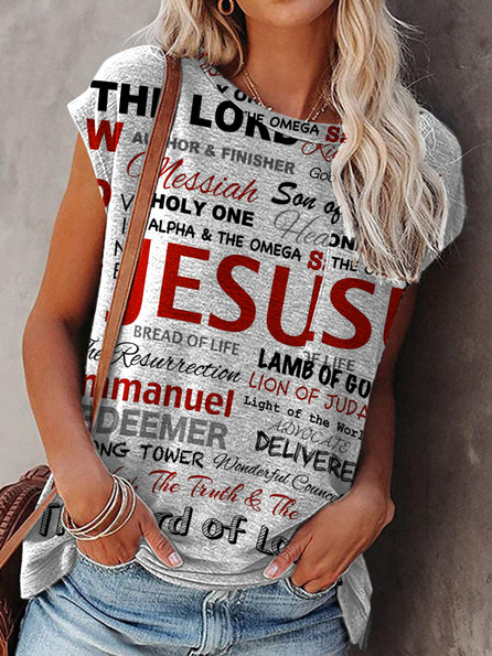

Fashion Letter Round Neck Shirts & Tops, Gray, Tees & T-shirts