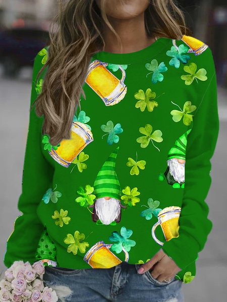 

St. Patrick's Day Round Neck Long Sleeve Sweatshirt, Green, Hoodies&Sweatshirts