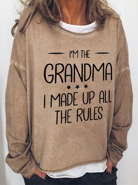 

Grandma's funny text print round neck long-sleeved sweatshirt, Light brown, Hoodies&Sweatshirts