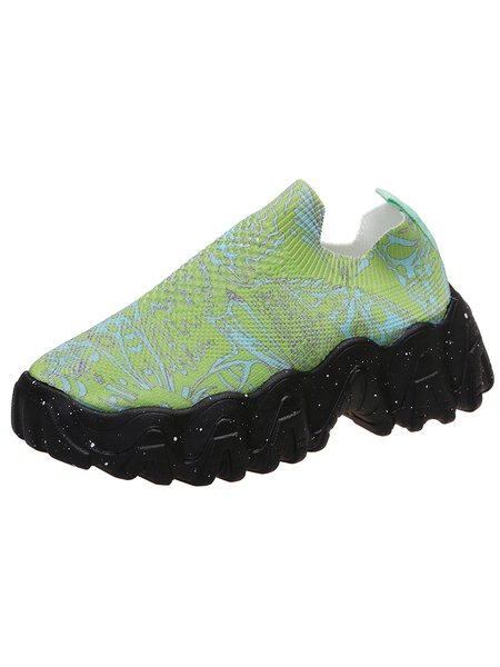 

Personalized Ink Patterned Printed Platform Shoes, Green, Flats