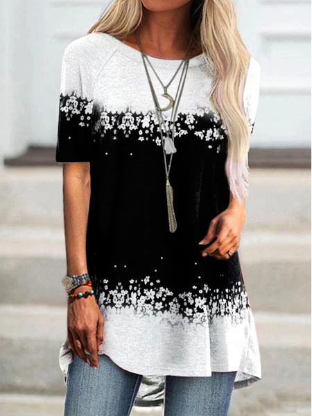 

Casual Regular Fit Round Neck Floral Shirts & Tops, Black, Tees & T-shirts