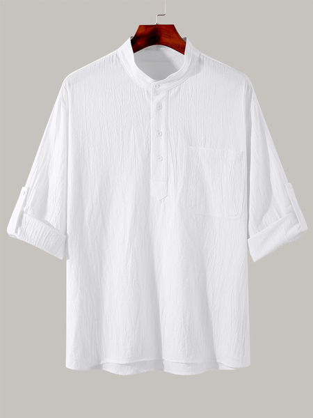 

Basic all-Match Casual Cotton And linen Short-Sleeved Shirt, White, Shirts ＆ Blouse