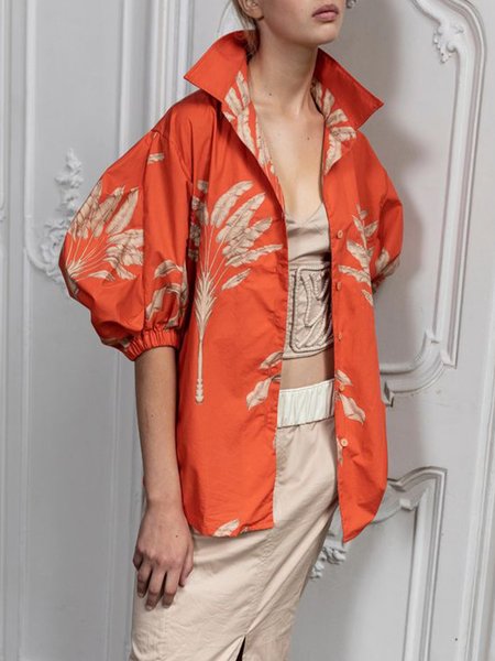 

Leaves Casual Loosen Half Sleeves Daily Outerwear, Orange, Jackets