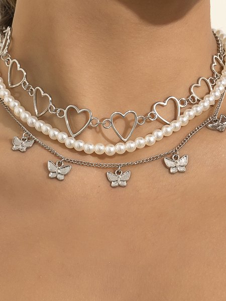 

Heart Butterfly Pearl Necklace, Silver, Necklaces