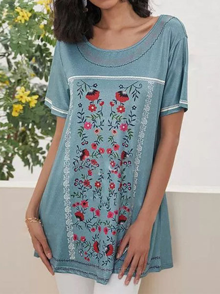 

Casual Crew Neck Loosen T-shirt, As picture, T-Shirts