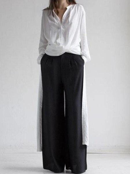 

Casual Loosen Long Plain Daily Top, White, Blouses and Shirts