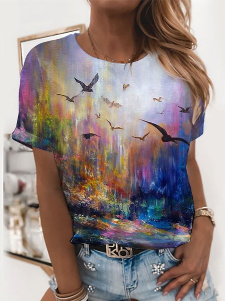 

Regular Fit Vacation Landscape Print Shirts & Tops, Multicolor, Tops