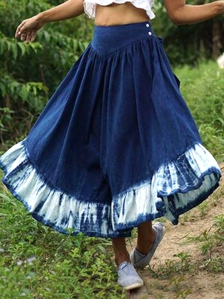 

Tie-dye ruffled hem irregular blue oversized wide-leg pants Tie Dye Casual Pants, Skirts