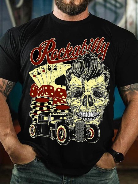 

Rockabilly Funny Poker Crew Neck Vintage T-shirt, Black, T-shirts