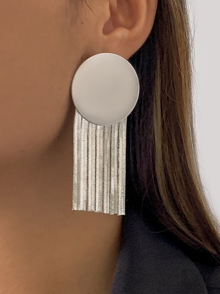 

Metal Disc Tassel Chain Earrings, Silver, Earrings
