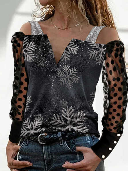 

V Neck Casual Regular Fit Shirts & Tops, Black, Tops
