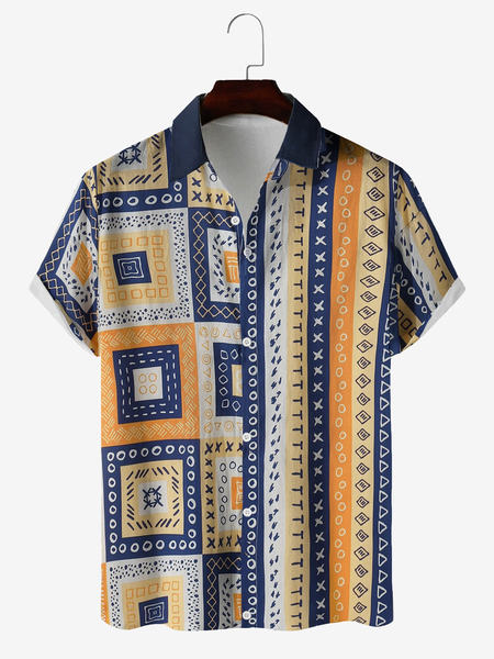 

Ethnic Style Casual Cotton And Linen Striped Short-Sleeved Shirt, As picture, Shirts ＆ Blouse