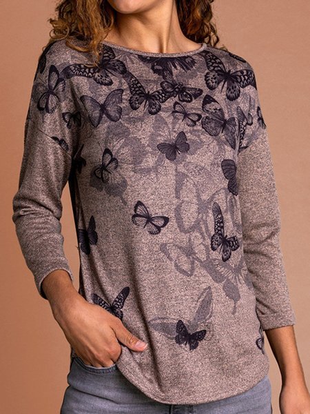 Allentare Farfalla Casuale Top, Viola chiaro, T-Shirts