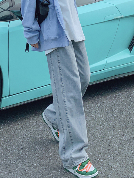 

Denim Casual Plain Pants, Light blue, Pants