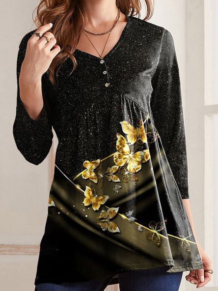 

Regular Fit V Neck Butterfly Shirts & Tops, Black, Tops