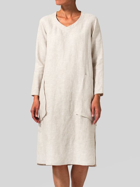 

V Neck Dresses, Apricot, Midi Dresses