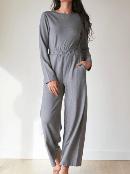 

Spring Casual Round Neck Loosen Lightweight Daily Household One-Pieces, Gray, Jumpsuits