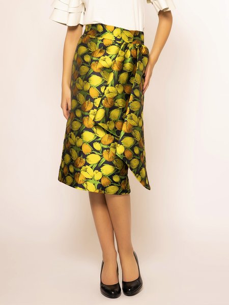 

Floral Elegant Regular Midi Skirt, Yellow, Midi Skirts