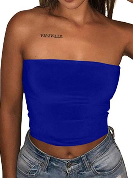 

Plus Size Solid Color Tube Top Underwear, Blue, Underwear