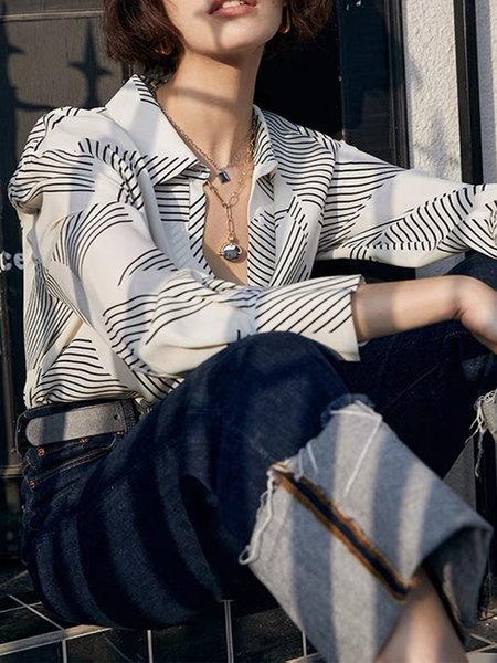 

Geometric Loosen Shirt Collar Shirts & Tops, As picture, Blouses and Shirts