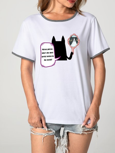 

MUMU Mirror Whos The Most Pretty Kitty In The World Funny Cat Ringer Tee, Gray, T-shirts