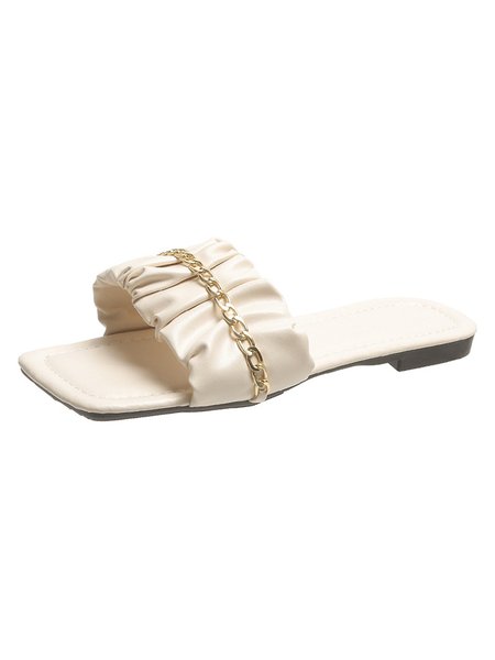 

Simple Plain Fold Chain Strip Drag, Beige, Slippers