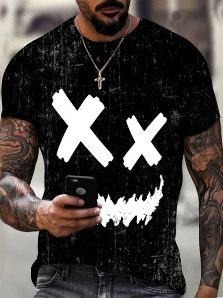 

Men's Smiley Face Casual Short-sleeved Tee, As picture, T-shirt