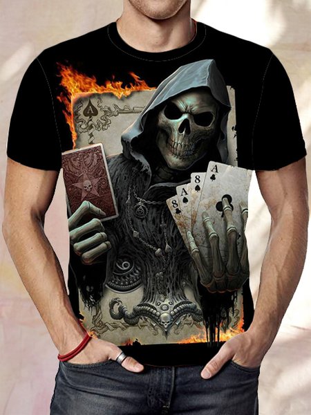 

Funny Poker Skull Short Sleeve T-shirt, Black, T-shirts