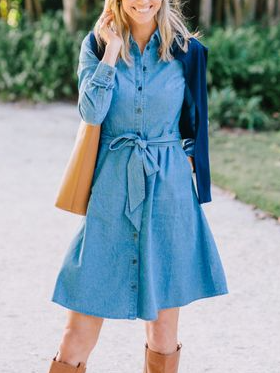 

Light blue denim tie dress Shirt Collar Dresses, Casual Dresses
