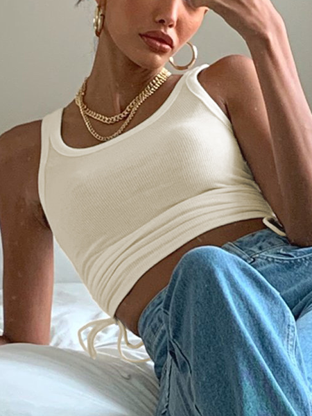 

U-Neck Solid Vests, Apricot, Tanks & Camis