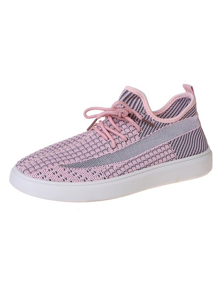

Casual Stitching Lace Up Fly Woven Sneakers, Pink, Athletic & Casual Shoes