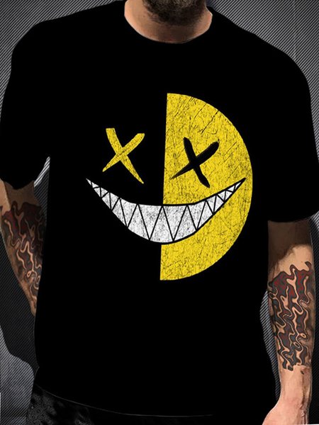 

Men's Smiley Face Casual Short-sleeved Tee, As picture, T-shirt
