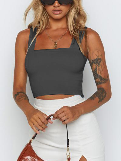 

Casual Square Neck Slim Fit Vests, Gray, Tanks & Camis