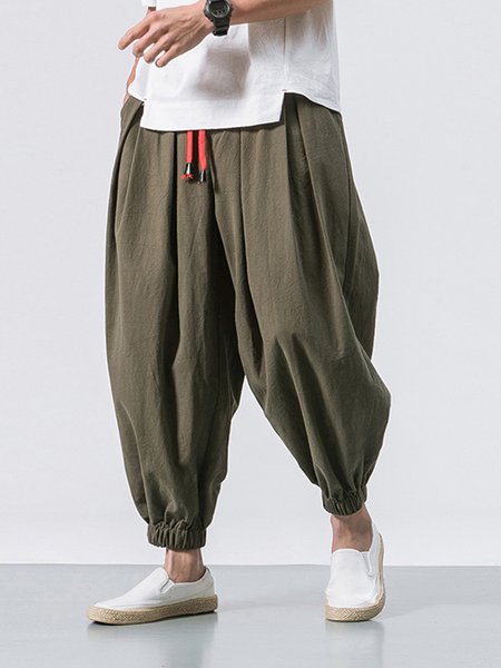 

Men's Plain Cotton Linen Loose Casual Pants, Army green, Men's pants