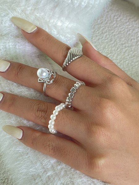 Diamond Pearl Spider Set Ring, Silver, Rings