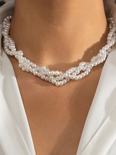 

Vintage Pearl Clavicle Necklace, Color3, Necklaces