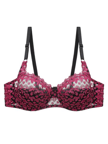

CD Cup Ultra-thin Sexy Embroidered Lace Plus Size Bra, Rose red, Underwear