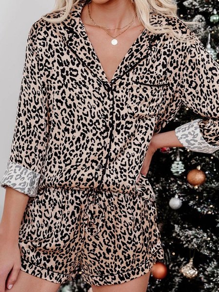 

Casual Long Sleeve Plus Size Leopard Suits, Two-piece Outfits