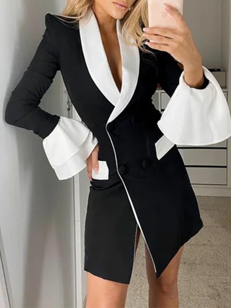 

Lady Long Sleeve Lapel Regular Fit Solid Outerwear, Black, Jackets