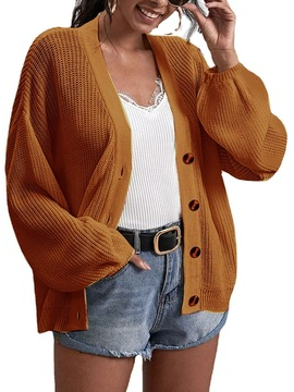 

Off Shoulder Yarn/Wool Yarn Outerwear, Brick red, Cardigans