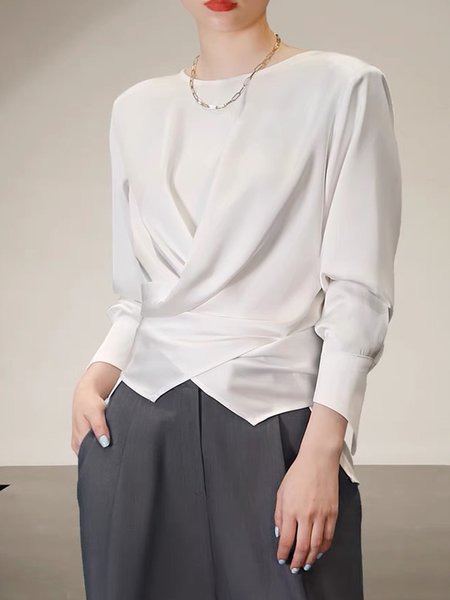 

Regular Fit Elegant Crew Neck Shirts & Tops, White, Blouses and Shirts