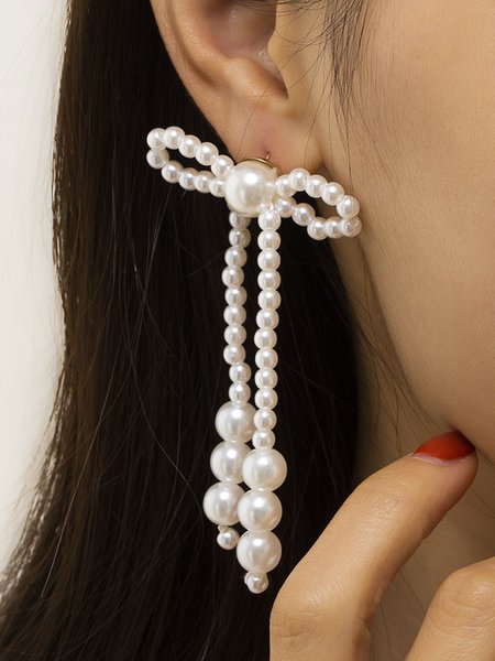 

Pearl Bow Earrings, As picture, Earrings