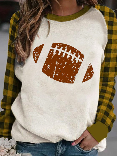 

Loose Check Rugby Print Casual Sweatshirt, Yellow, Sweatshirts & Hoodies