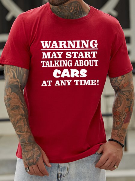 

Warning May Start Talking About Cars Tee, Red, T-shirts