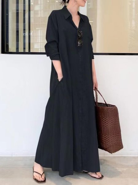 

Shirt Collar Simple Daily Maxi Dress, Purplish blue, Maxi Dresses