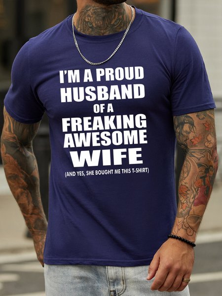 

I'm A Proud Husband Of A Freaking Awesome Wife Tee, Blue, T-shirts