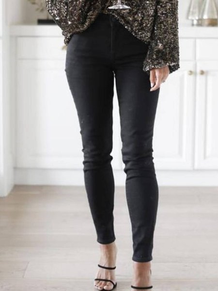 

Regular Fit Casual Denim Pants, Black, Jeans